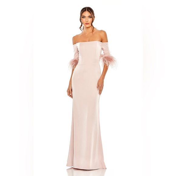 Mac Duggal Dresses & Skirts - NWT $498 MAC DUGGAL FEATHER TRIM OFF THE SHOULDER COLUMN GOWN DRESS 11441